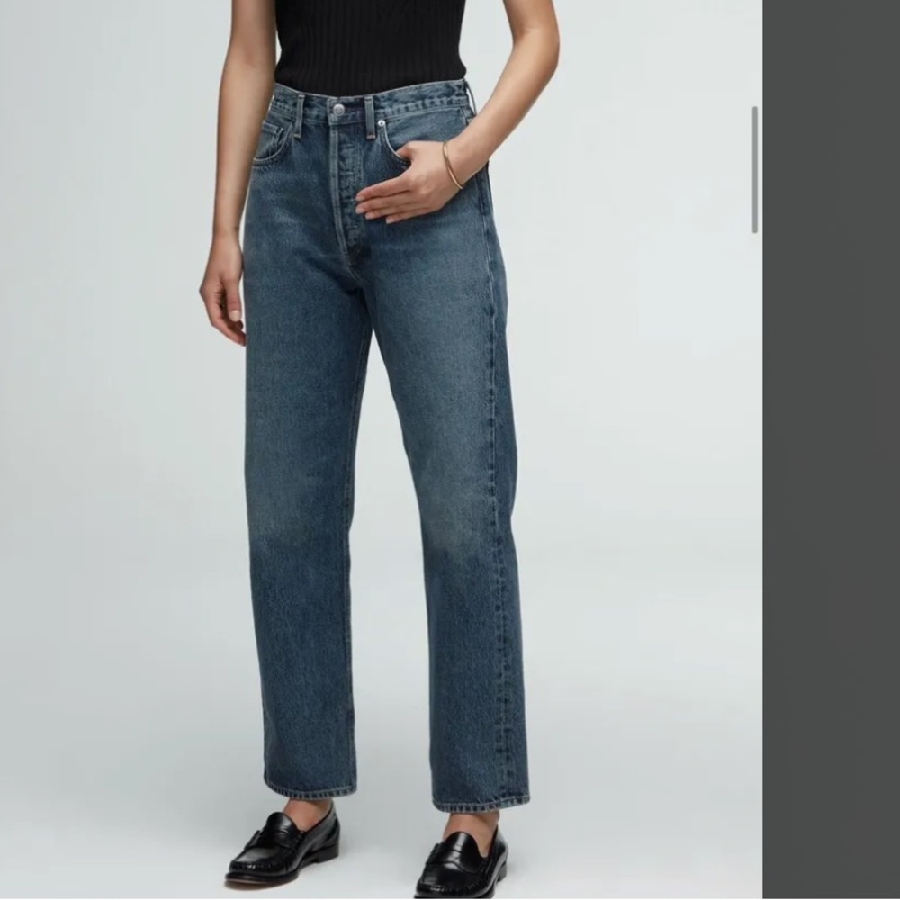 $248 Agolde 90s Mid Rise Loose Fit Distressed Blue Jeans Size 27 X 28 Button Fly